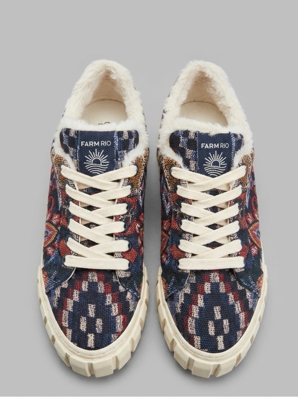 FARM Rio Multi Patterned Anika Tapestry Sneakers Faux Fur Trim 9.5
